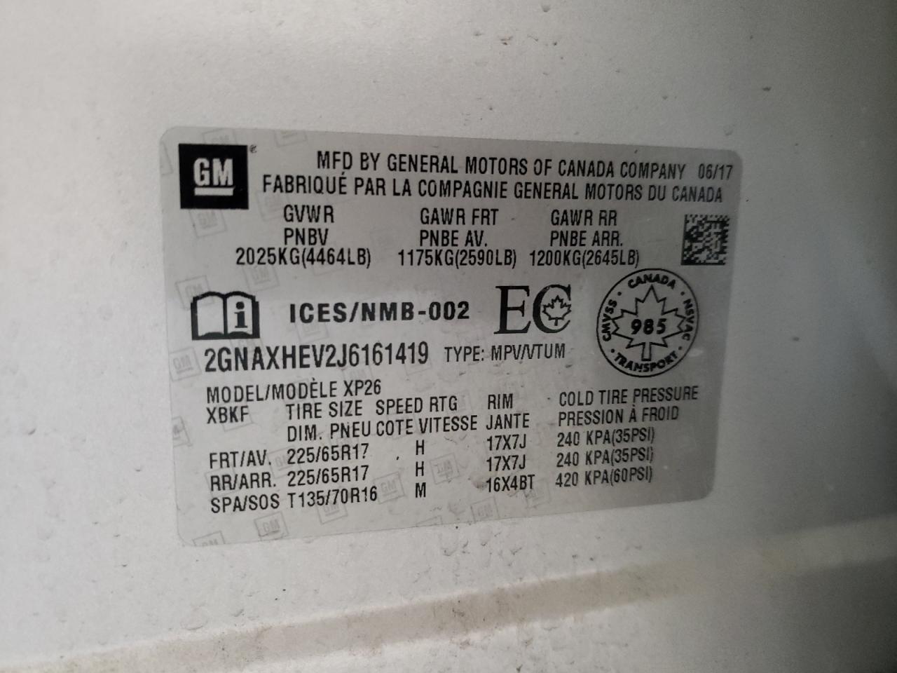 Photo 10 from auction – 2018 CHEVROLET EQUINOX LS with VIN 2GNAXHEV2J6161419