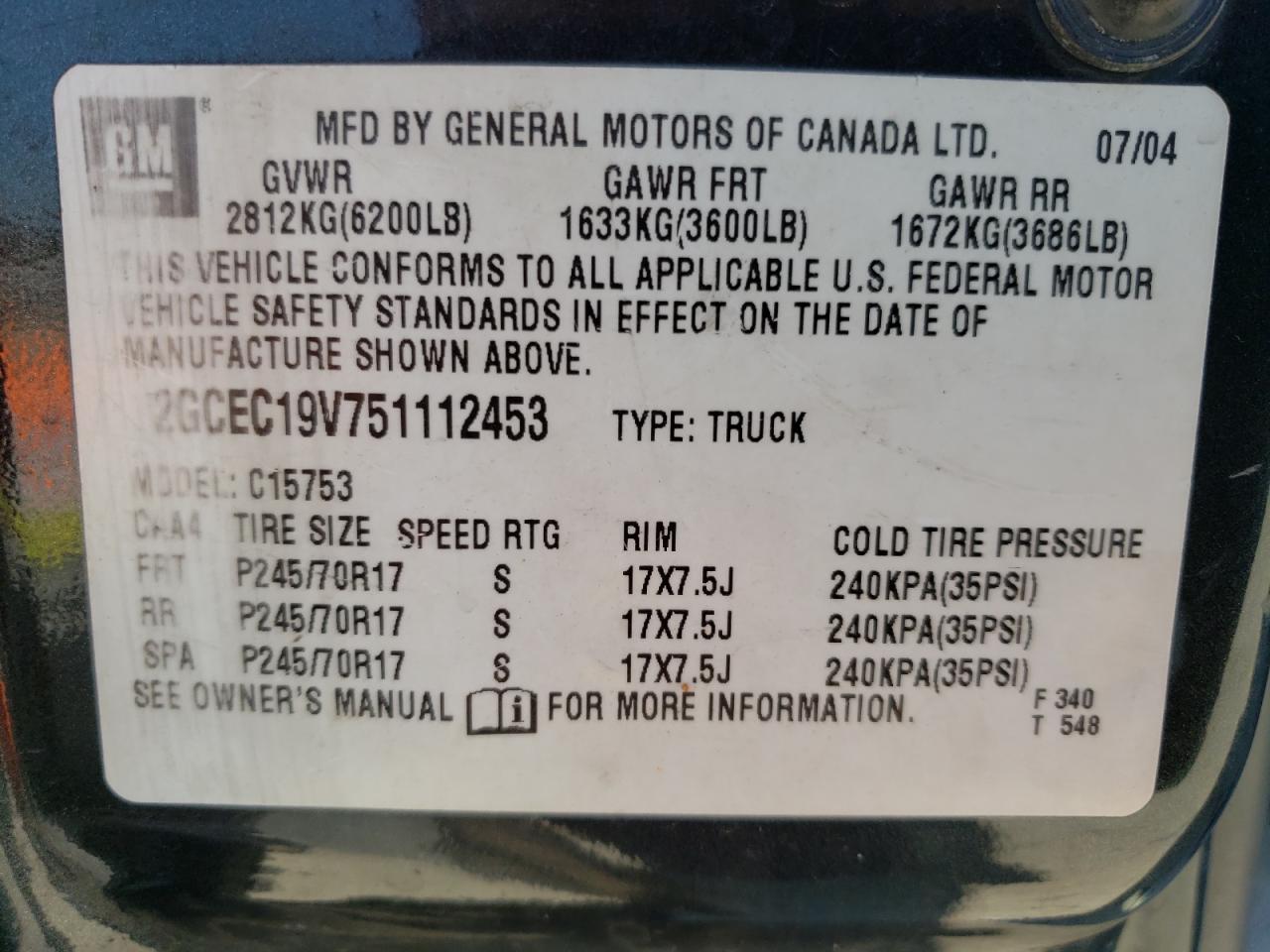Photo 10 from auction – 2005 CHEVROLET 1500 with VIN 2GCEC19V751112453