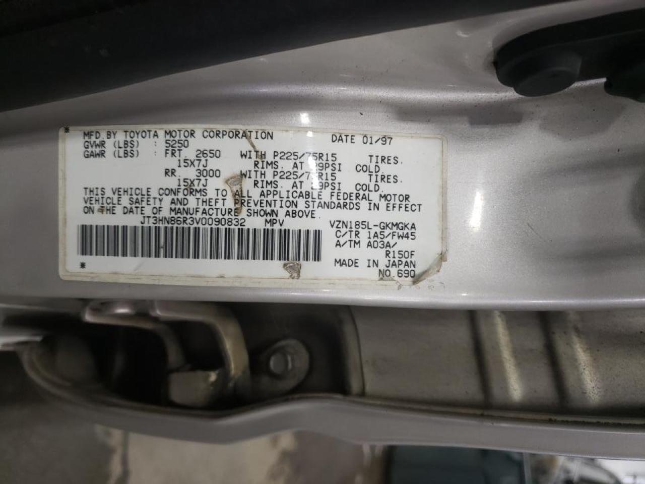 Photo 10 from auction – 1997 TOYOTA 4RUNNER SR with VIN JT3HN86R3V0090832