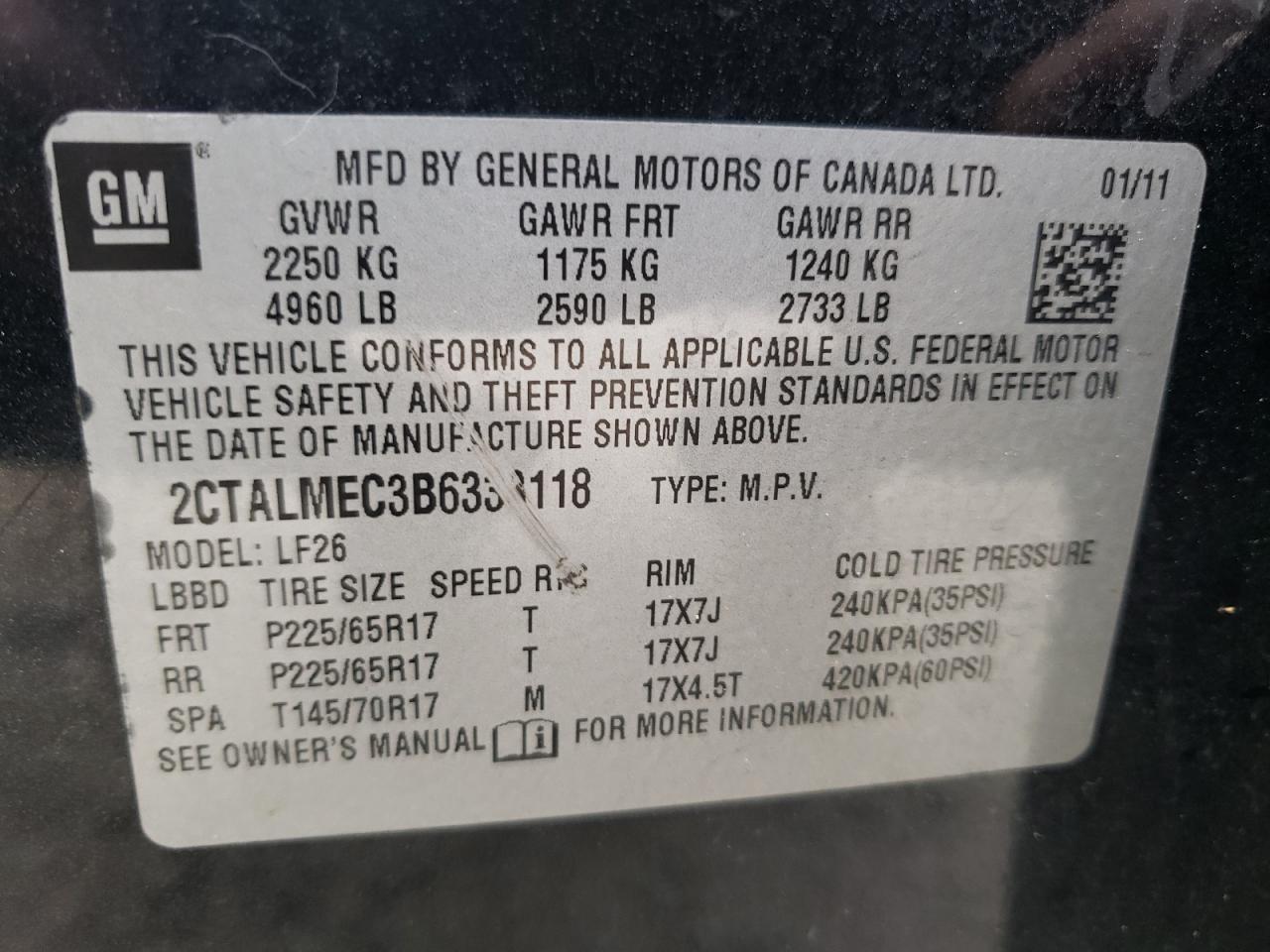 Photo 10 from auction – 2011 GMC TERRAIN SL with VIN 2CTALMEC3B6333118