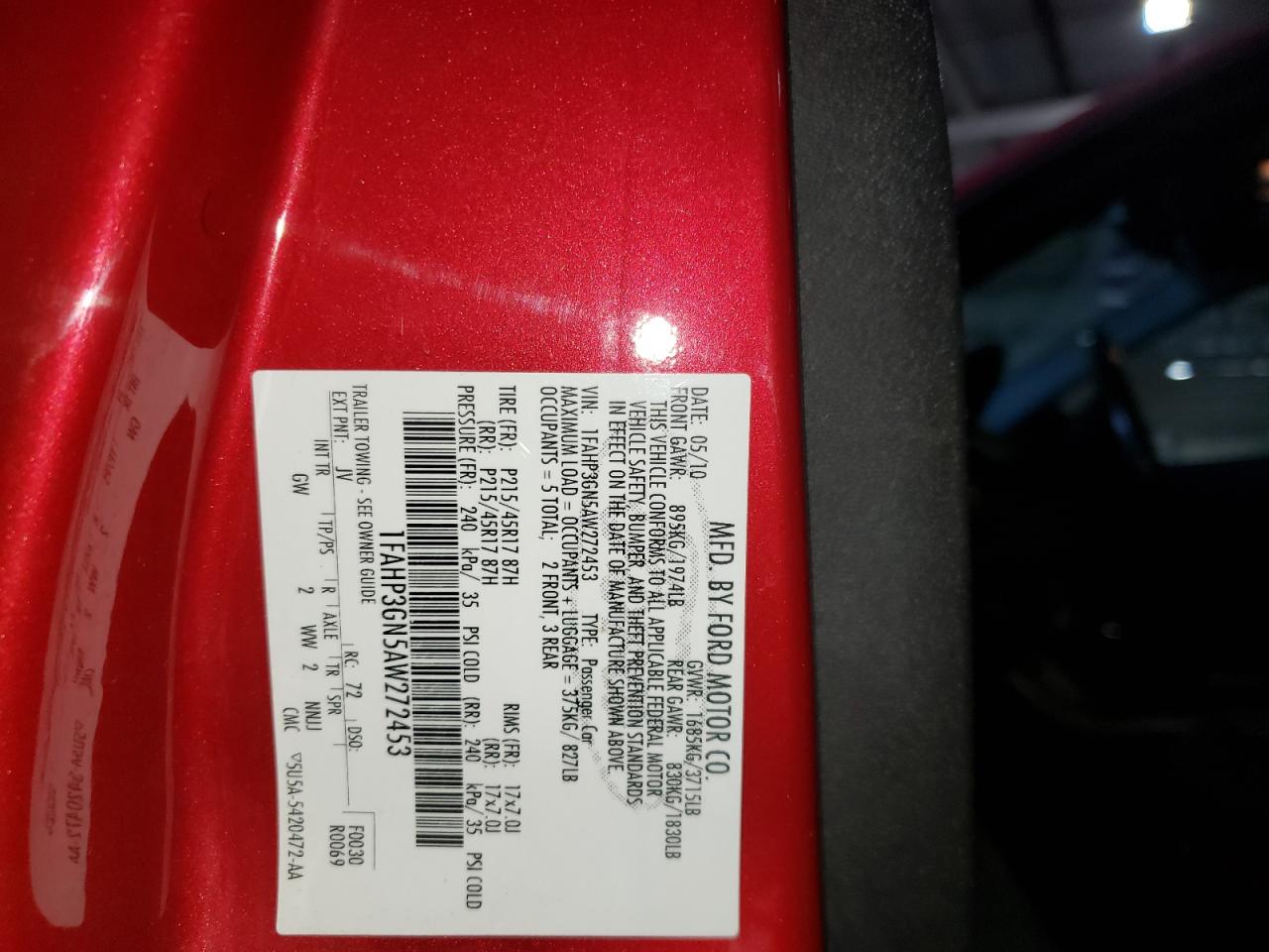 Photo 10 from auction – 2010 FORD FOCUS SES with VIN 1FAHP3GN5AW272453