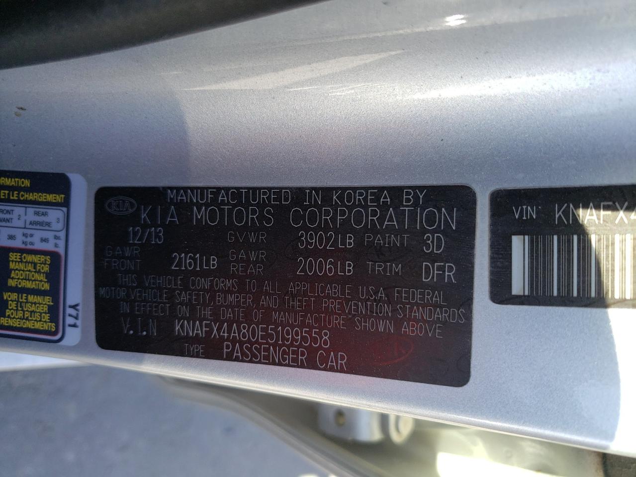 Photo 10 from auction – 2014 KIA FORTE EX with VIN KNAFX4A80E5199558
