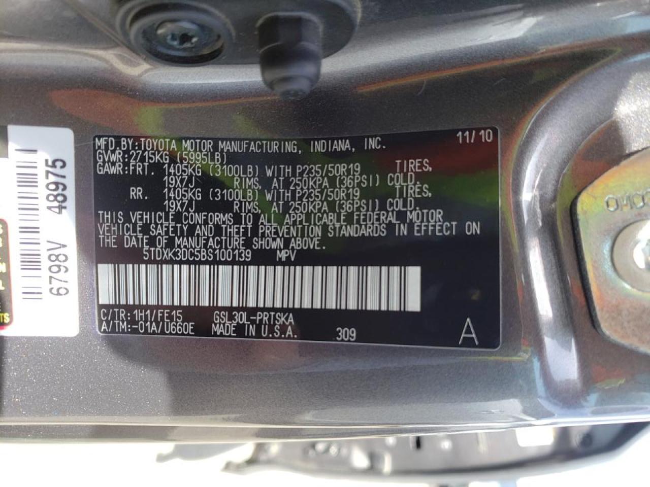 Photo 10 from auction – 2011 TOYOTA SIENNA SPO with VIN 5TDXK3DC5BS100139
