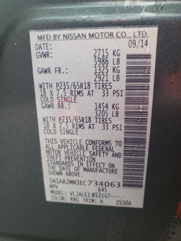 Photo 10 from auction – 2014 NISSAN PATHFINDER with VIN 5N1AR2MN3EC734063