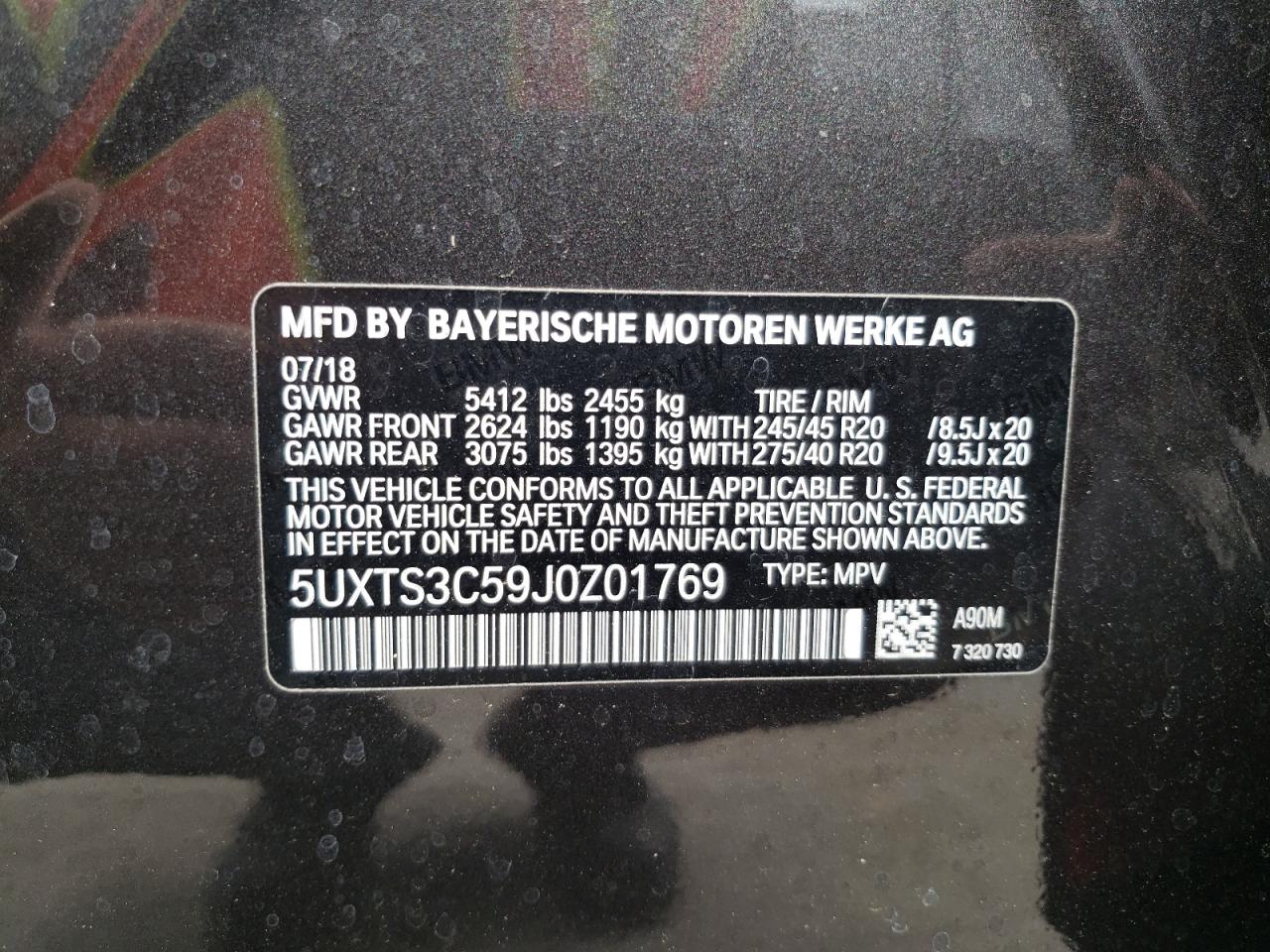Photo 10 from auction – 2018 BMW X3 XDRIVEM with VIN 5UXTS3C59J0Z01769
