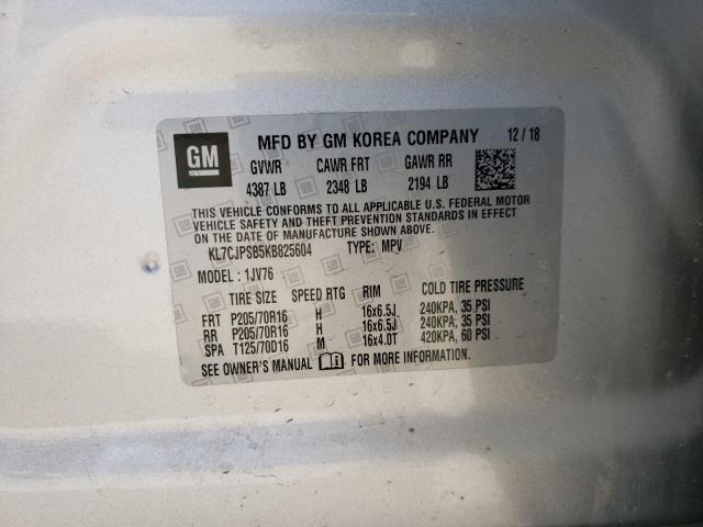 Photo 10 from auction – 2019 CHEVROLET TRAX 1LT with VIN KL7CJPSB5KB825604