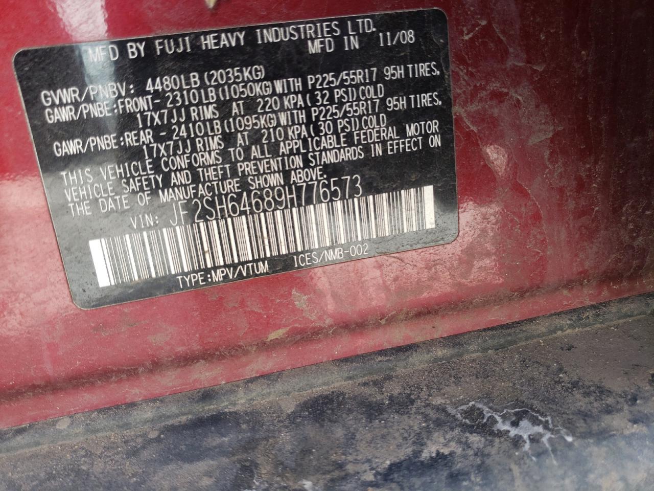 Photo 10 from auction – 2009 SUBARU FORESTER 2 with VIN JF2SH64689H776573