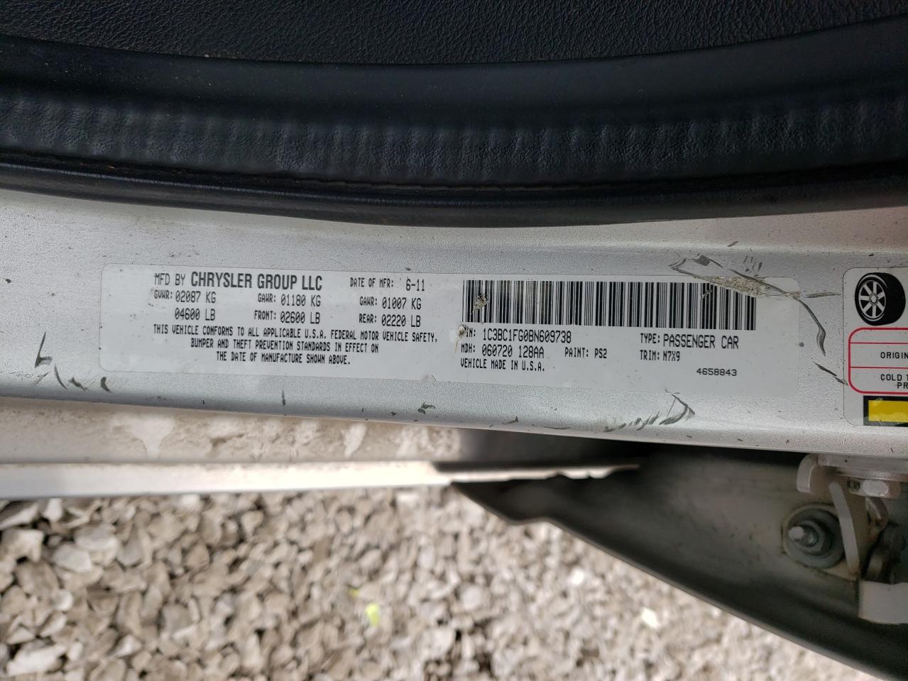 Photo 10 from auction – 2011 CHRYSLER 200 TOURIN with VIN 1C3BC1FG0BN609738