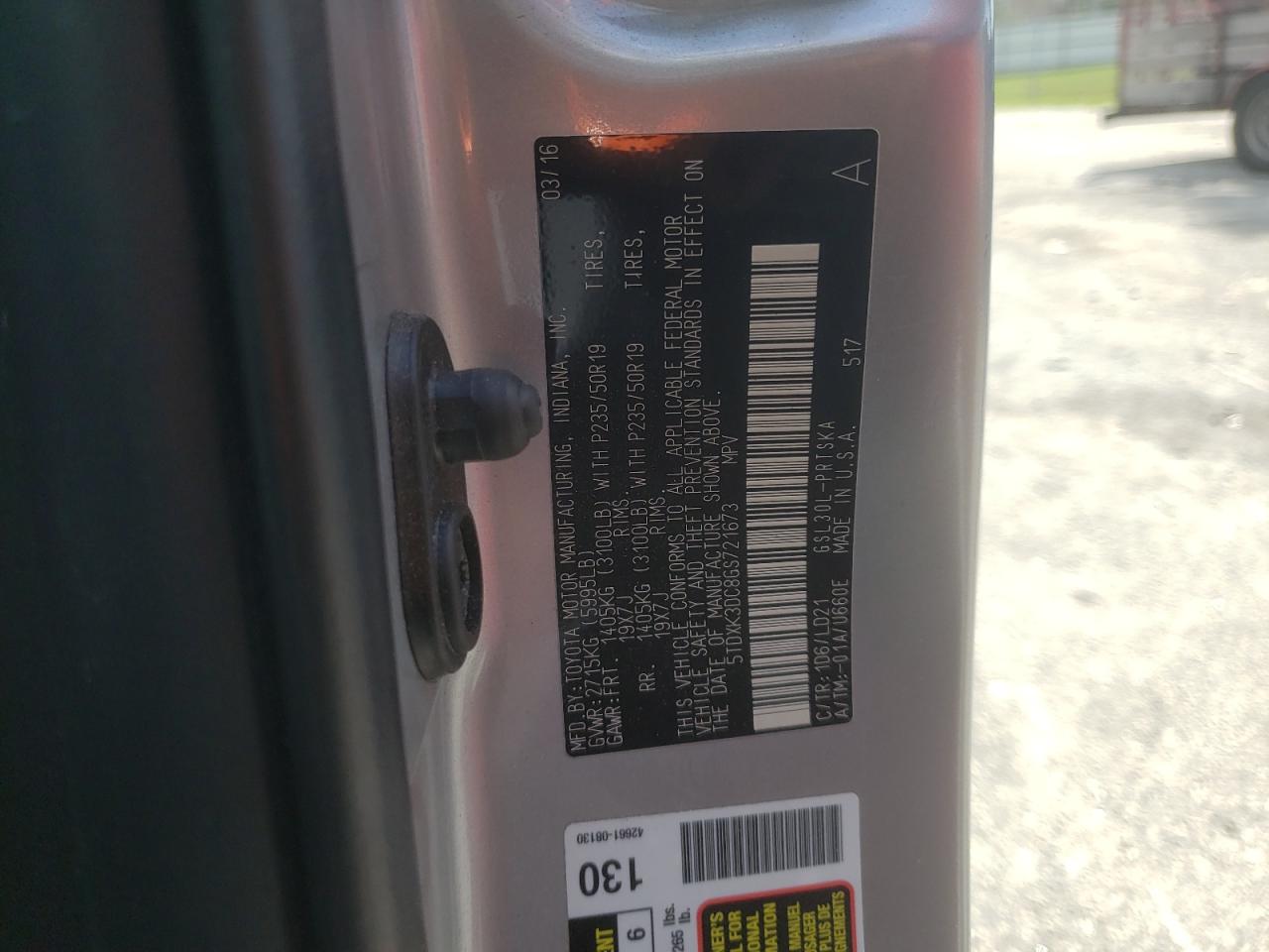 Photo 10 from auction – 2016 TOYOTA SIENNA SE with VIN 5TDXK3DC8GS721673