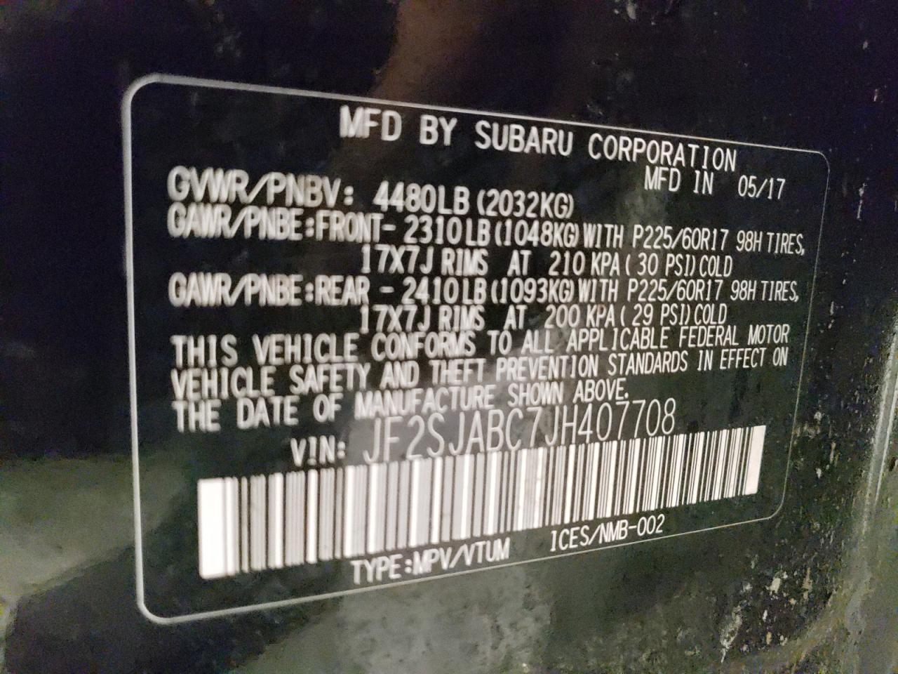 Photo 10 from auction – 2018 SUBARU FORESTER 2 with VIN JF2SJABC7JH407708
