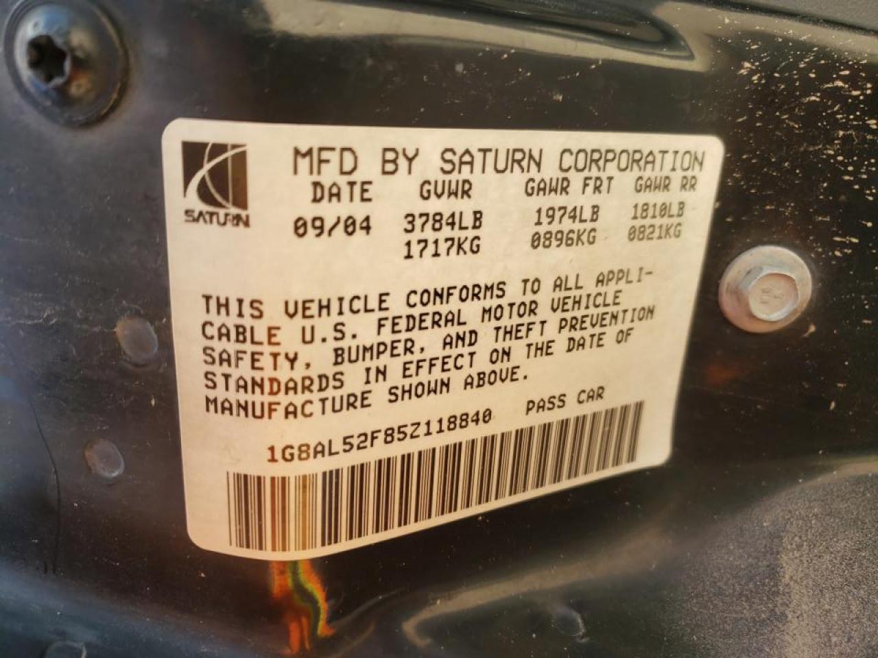 Photo 10 from auction – 2005 SATURN ION LEVEL with VIN 1G8AL52F85Z118840