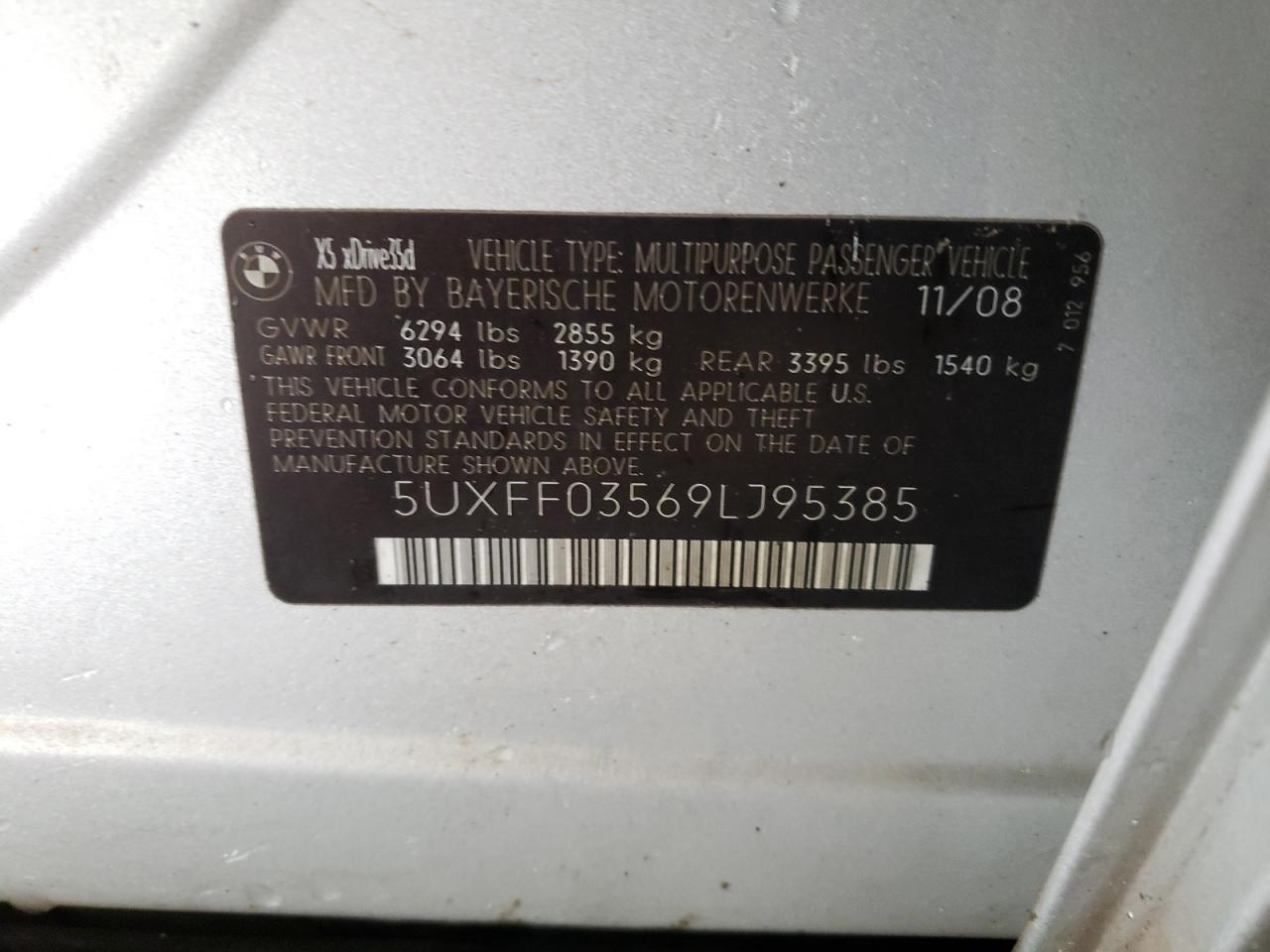 Photo 10 from auction – 2009 BMW X5 XDRIVE3 with VIN 5UXFF03569LJ95385