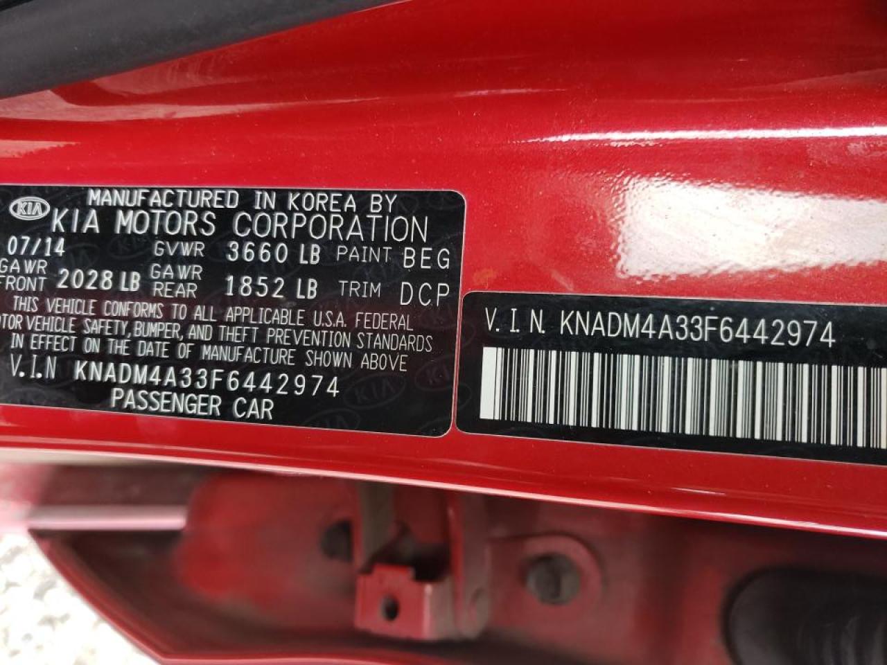 Photo 10 from auction – 2015 KIA RIO LX with VIN KNADM4A33F6442974