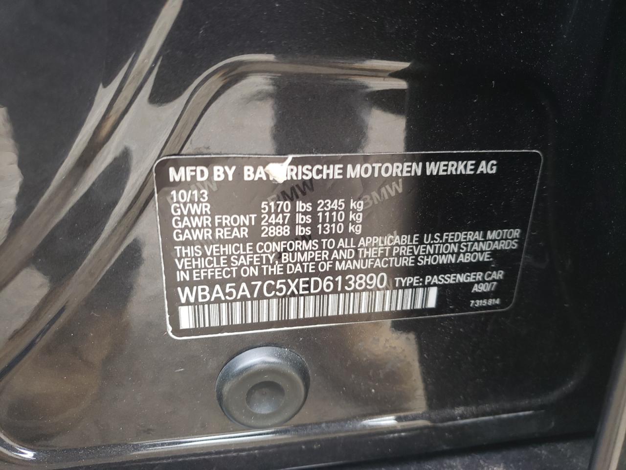 Photo 10 from auction – 2014 BMW 528 XI with VIN WBA5A7C5XED613890
