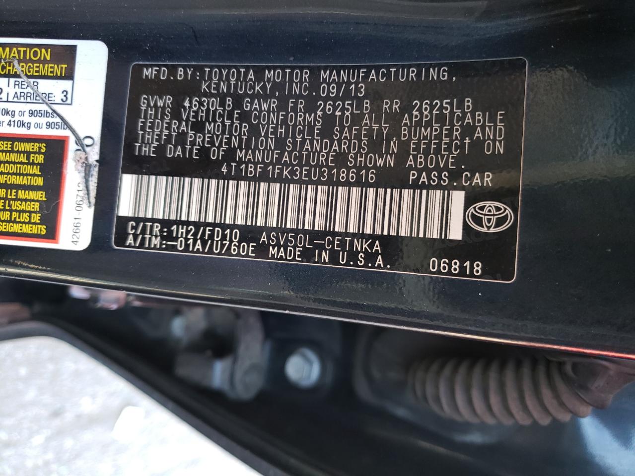 Photo 10 from auction – 2014 TOYOTA CAMRY L with VIN 4T1BF1FK3EU318616