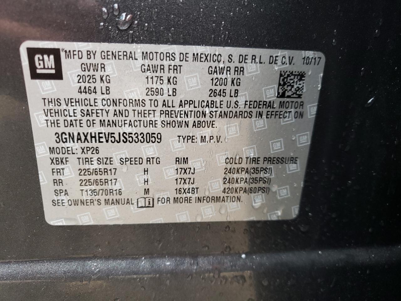 Photo 10 from auction – 2018 CHEVROLET EQUINOX LS with VIN 3GNAXHEV5JS533059