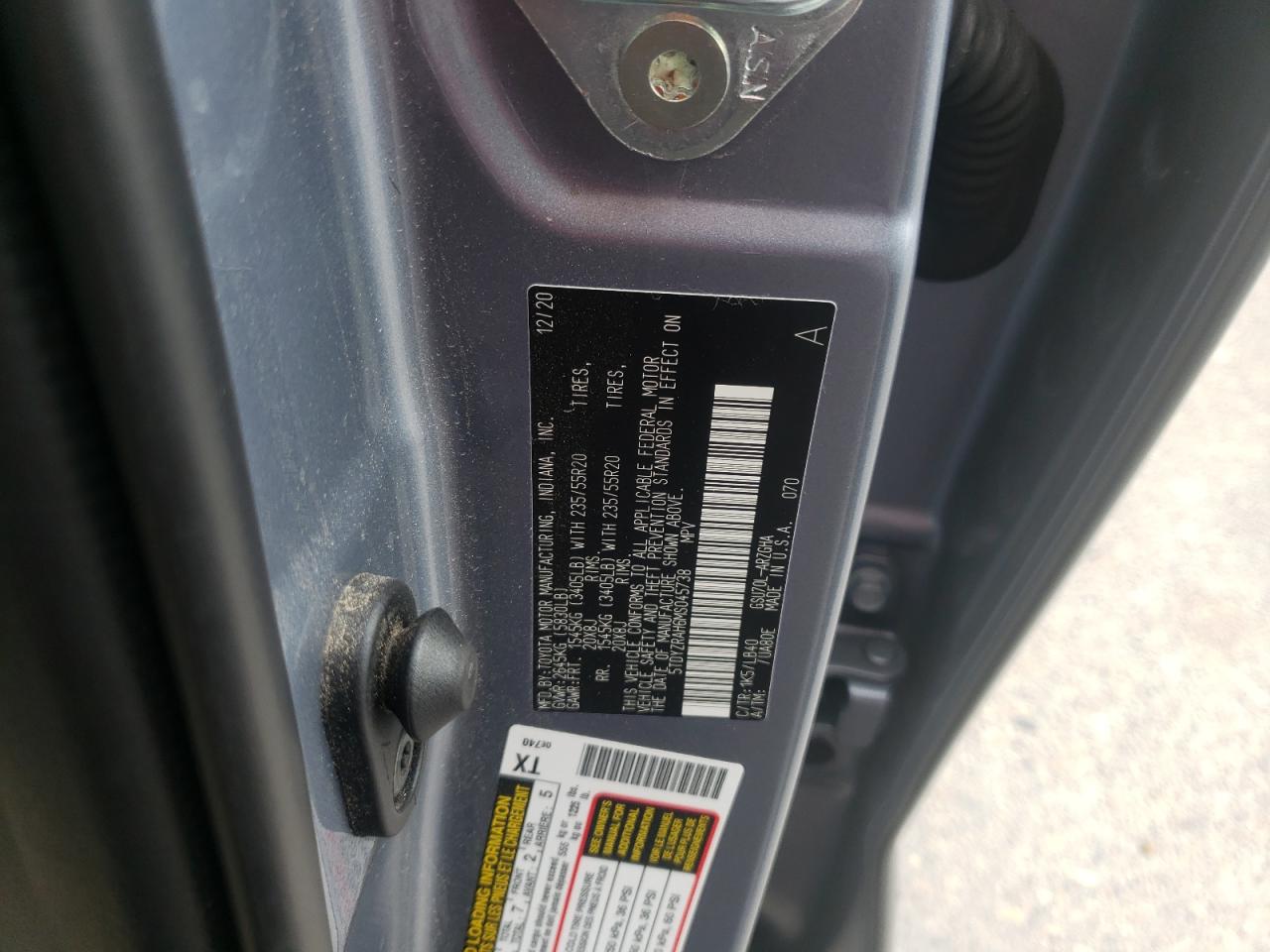 Photo 10 from auction – 2021 TOYOTA HIGHLANDER with VIN 5TDYZRAH6MS045738
