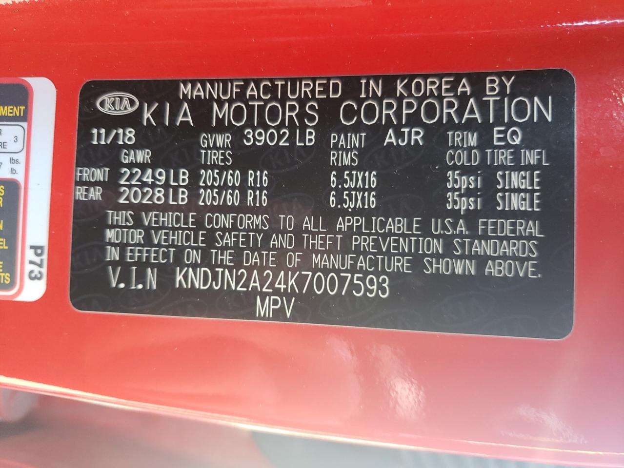 Photo 10 from auction – 2019 KIA SOUL with VIN KNDJN2A24K7007593
