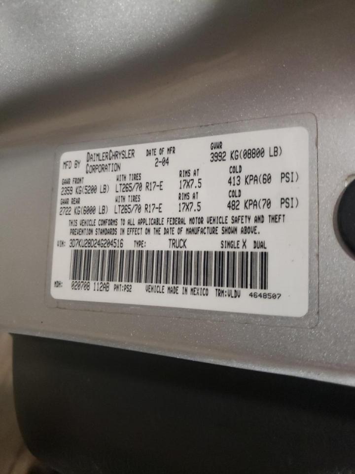 Photo 10 from auction – 2003 DODGE RAM 2500 S with VIN 3D7KU28D53G824730