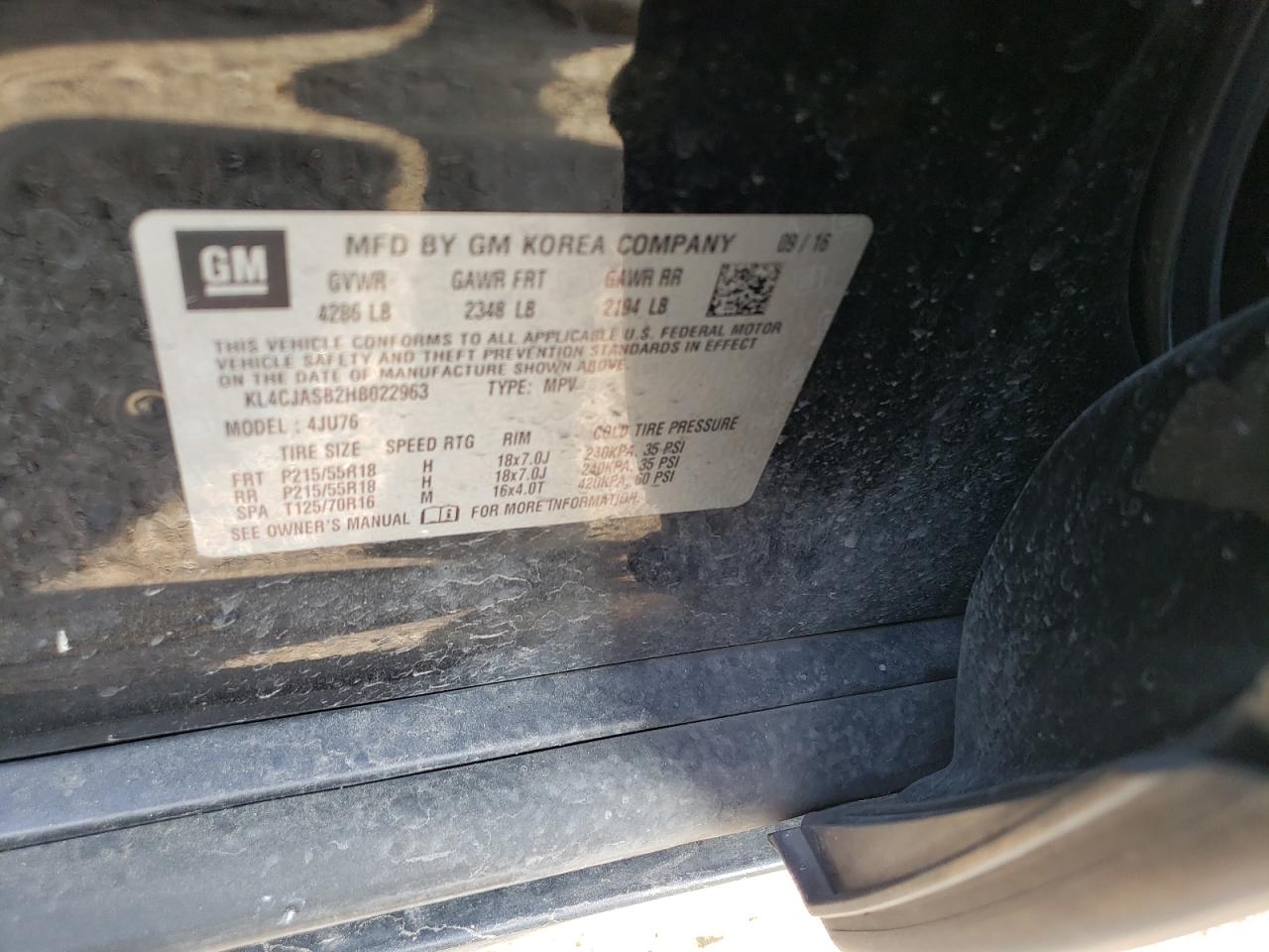 Photo 10 from auction – 2017 BUICK ENCORE PRE with VIN KL4CJASB2HB022963