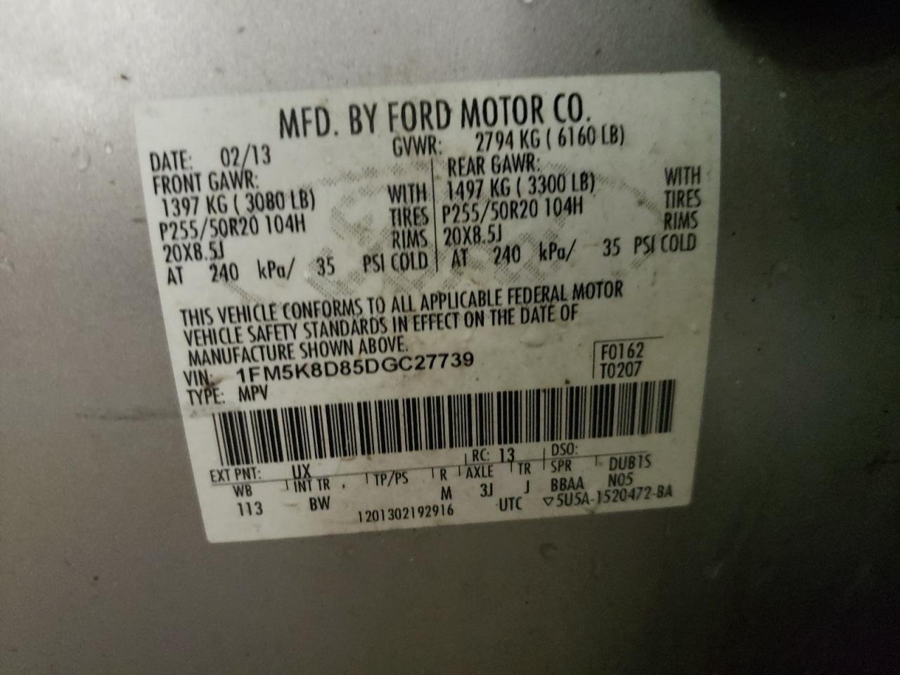 Photo 10 from auction – 2013 FORD EXPLORER X with VIN 1FM5K8D85DGC27739