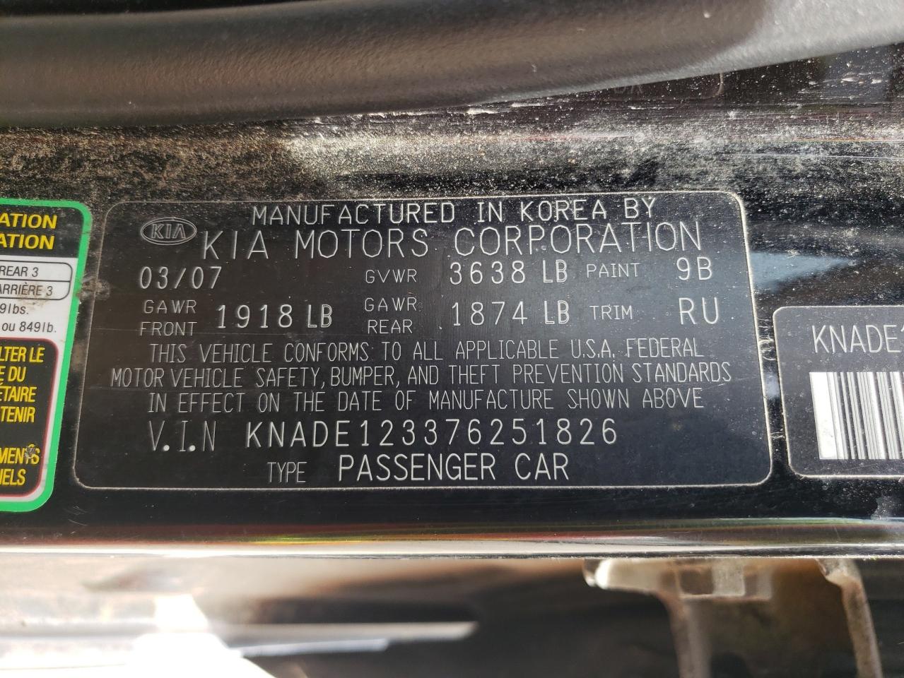 Photo 10 from auction – 2007 KIA RIO BASE with VIN KNADE123376251826