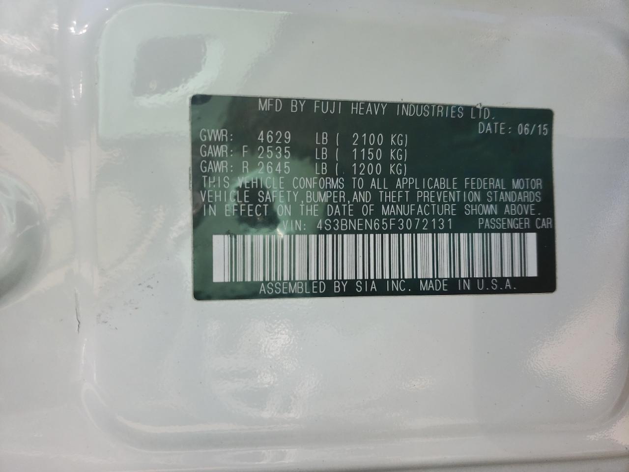 Photo 10 from auction – 2015 SUBARU LEGACY 3.6 with VIN 4S3BNEN65F3072131