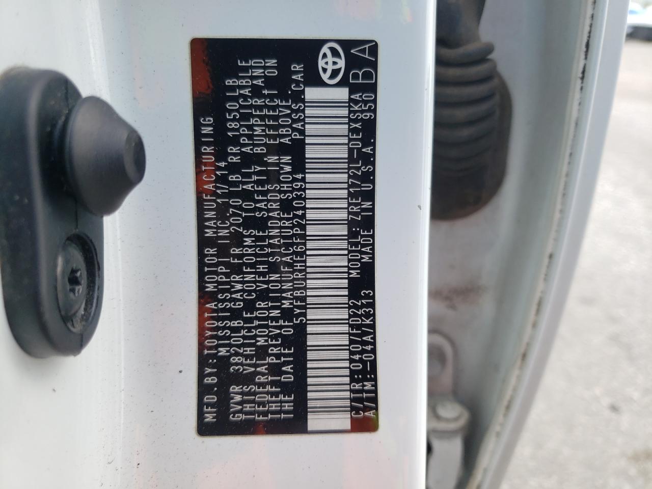 Photo 10 from auction – 2015 TOYOTA COROLLA L with VIN 5YFBURHE6FP240394