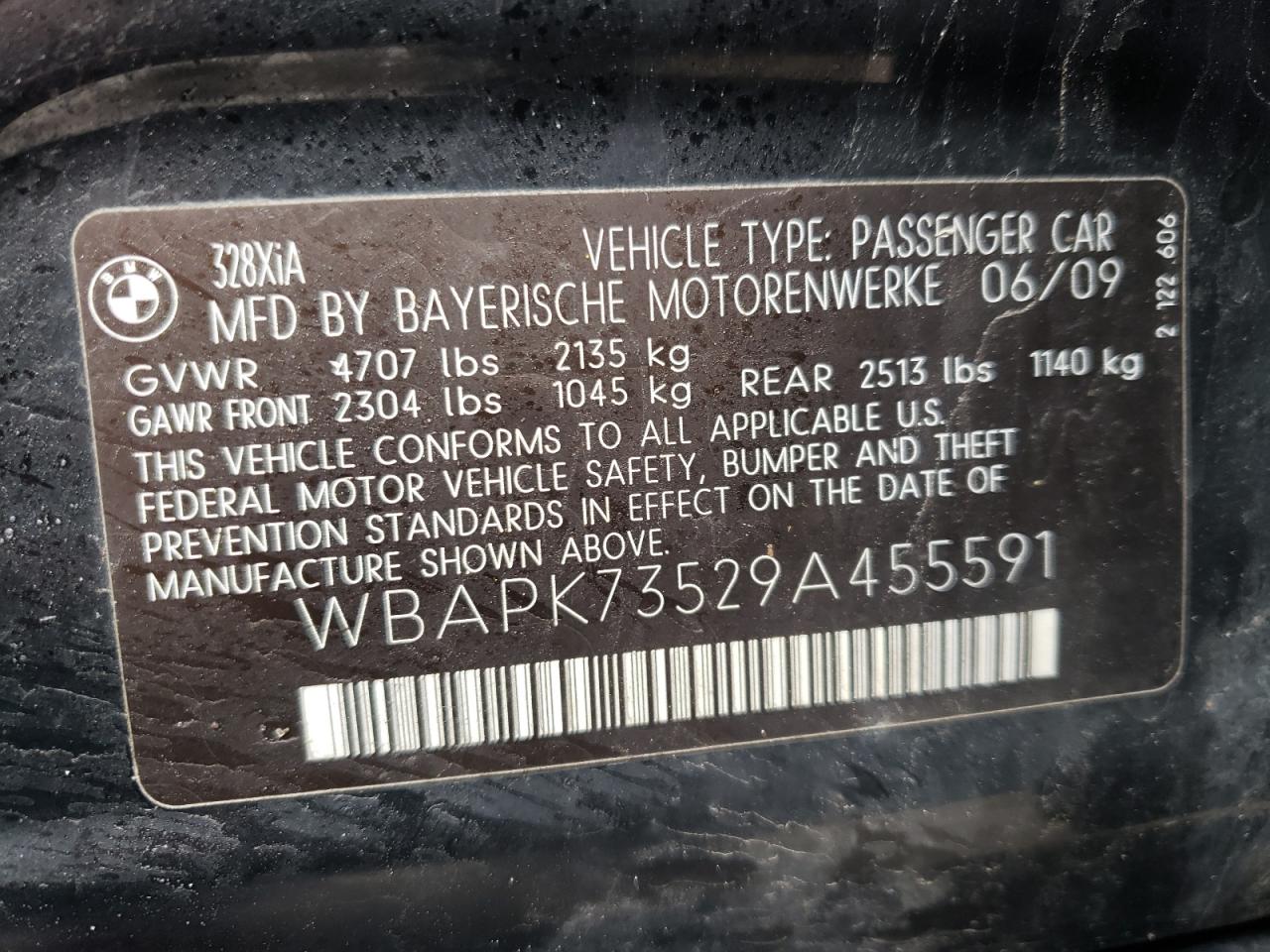 Photo 10 from auction – 2009 BMW 328 XI with VIN WBAPK73529A455591