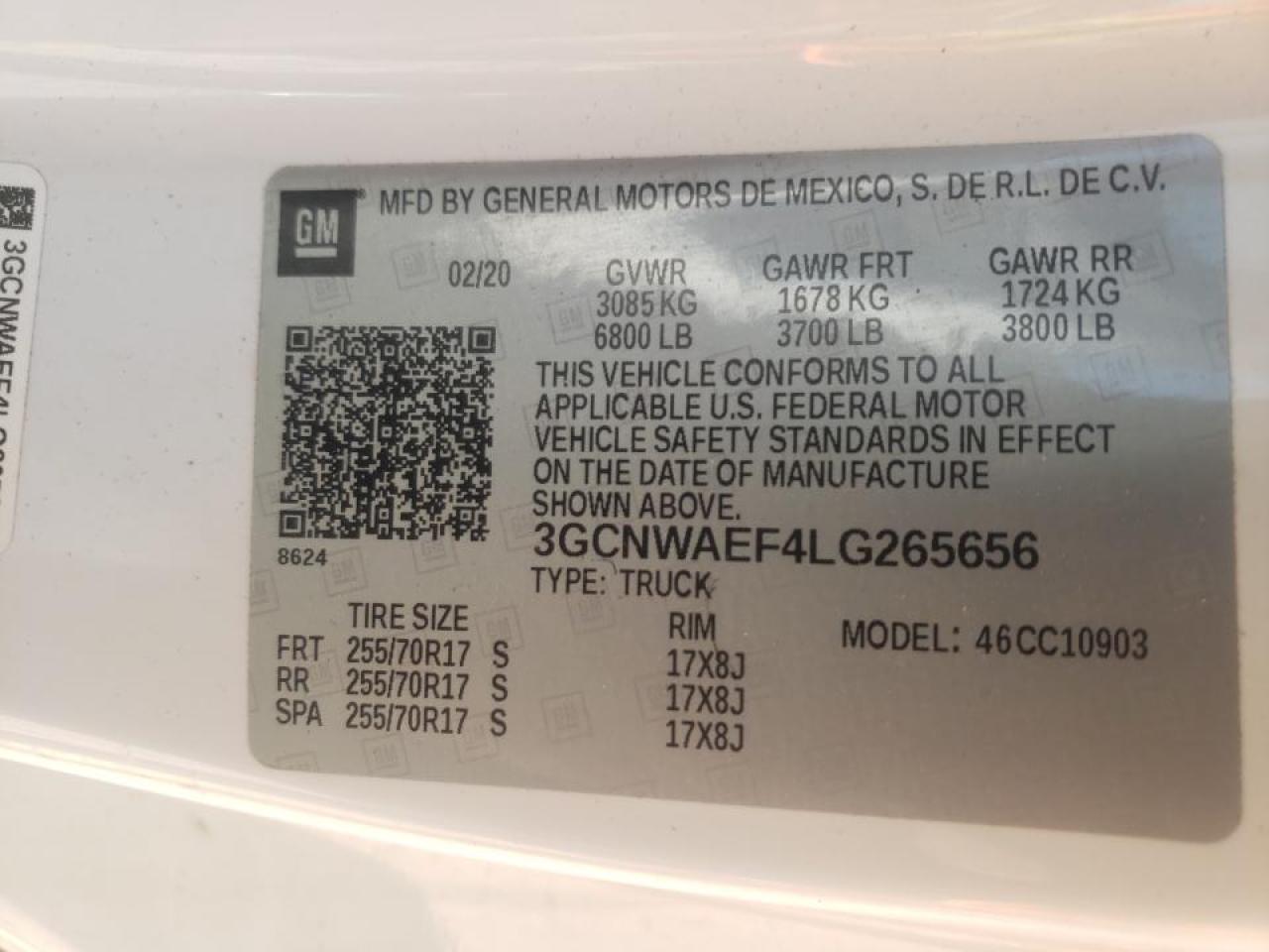 Photo 10 from auction – 2020 CHEVROLET SILVERADO with VIN 3GCNWAEF4LG265656