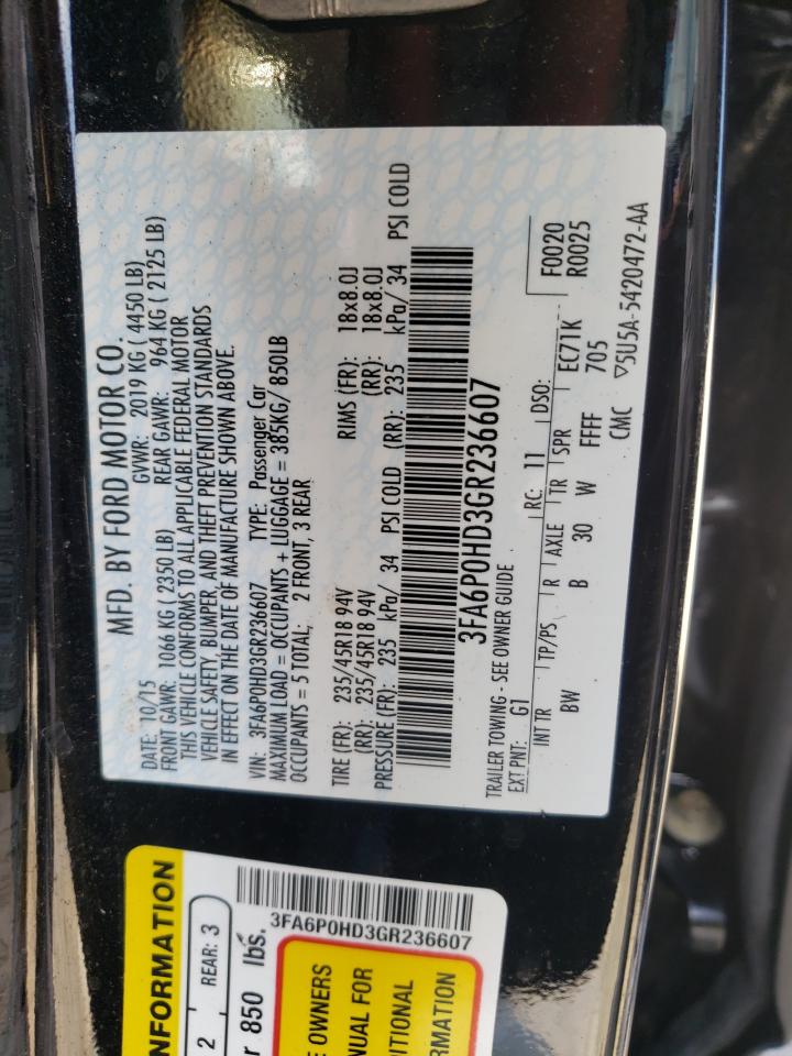 Photo 10 from auction – 2016 FORD FUSION SE with VIN 3FA6P0HD3GR236607