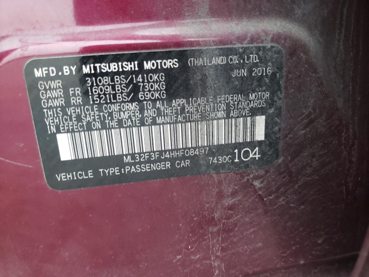 Photo 10 from auction – 2017 MITSUBISHI MIRAGE G4 with VIN ML32F3FJ4HHF08497