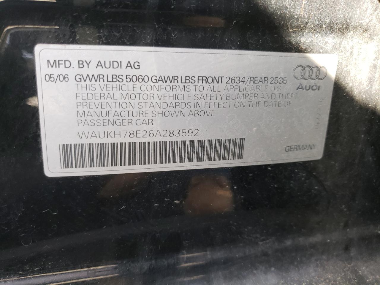 Фото 10 с аукциона – 2006 AUDI A4 3.2 AVA с VIN WAUKH78E26A283592
