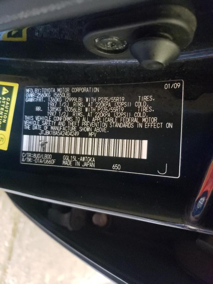 Photo 10 from auction – 2010 LEXUS RX 350 with VIN JTJBK1BA5A2404249