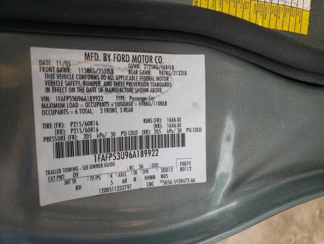 Photo 10 from auction – 2006 FORD TAURUS SE with VIN 1FAFP53U96A189922