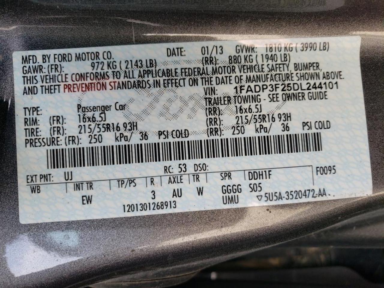 Photo 10 from auction – 2013 FORD FOCUS SE with VIN 1FADP3F25DL244101