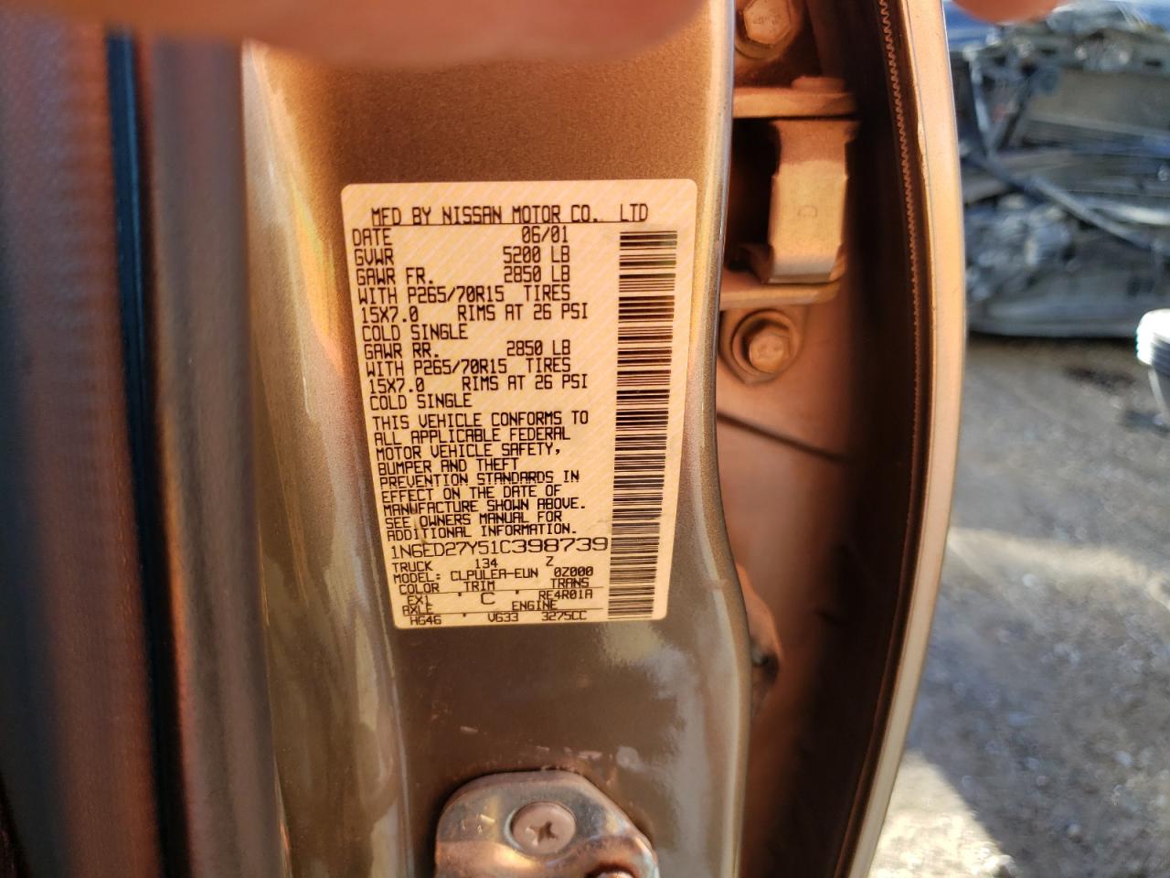 Photo 10 from auction – 2001 NISSAN FRONTIER with VIN 1N6ED27Y51C398739
