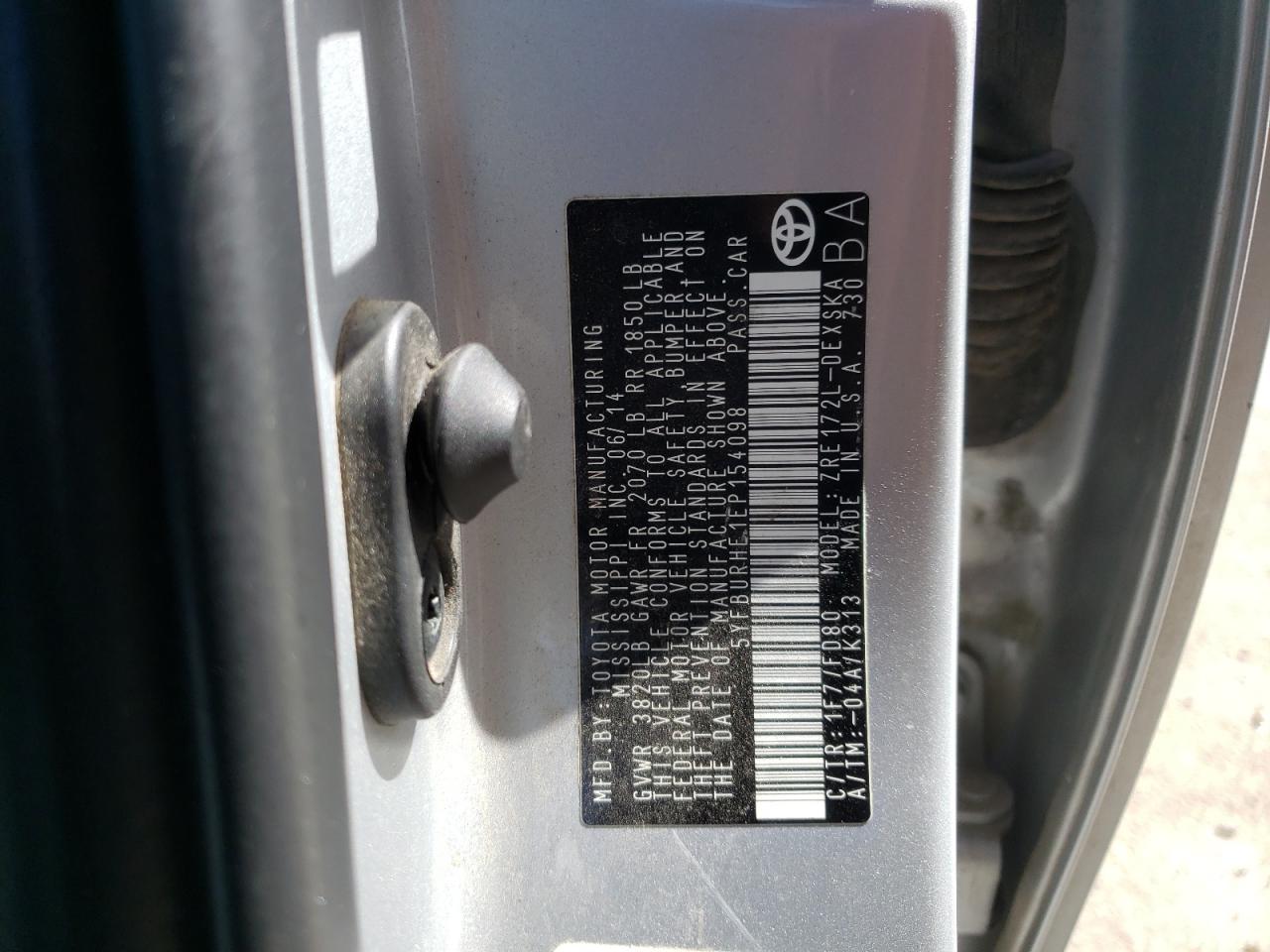Photo 10 from auction – 2014 TOYOTA COROLLA L with VIN 5YFBURHE1EP154098