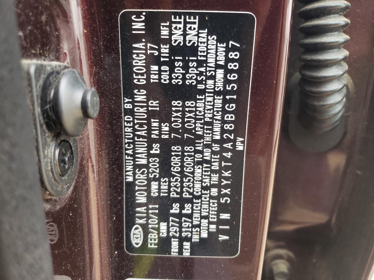 Photo 10 from auction – 2011 KIA SORENTO BA with VIN 5XYKT4A28BG156887