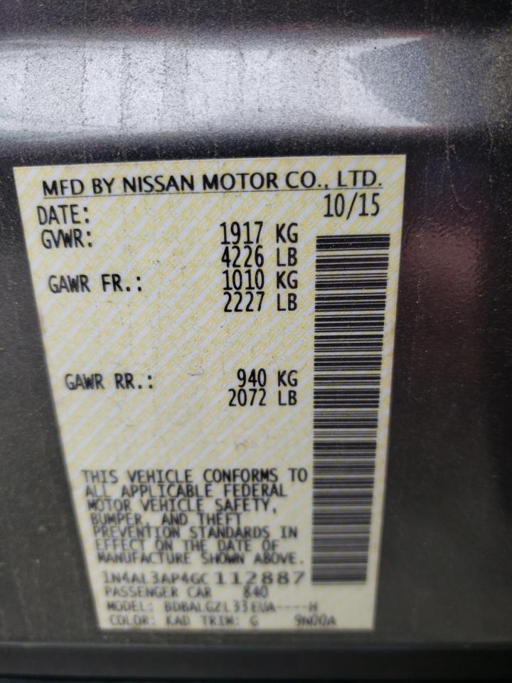 Photo 10 from auction – 2016 NISSAN ALTIMA 2.5 with VIN 1N4AL3AP4GC112887