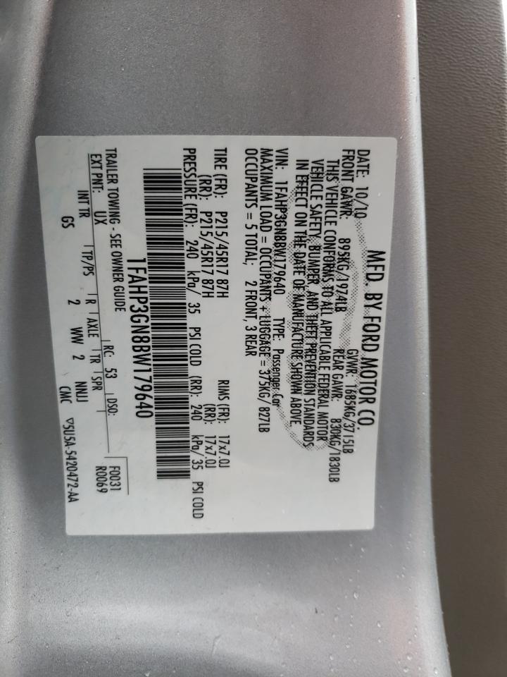 Photo 10 from auction – 2011 FORD FOCUS SES with VIN 1FAHP3GN8BW179640