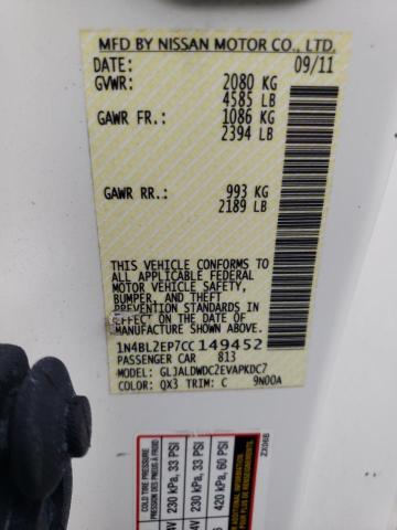 Photo 10 from auction – 2012 NISSAN ALTIMA SR with VIN 1N4BL2EP7CC149452