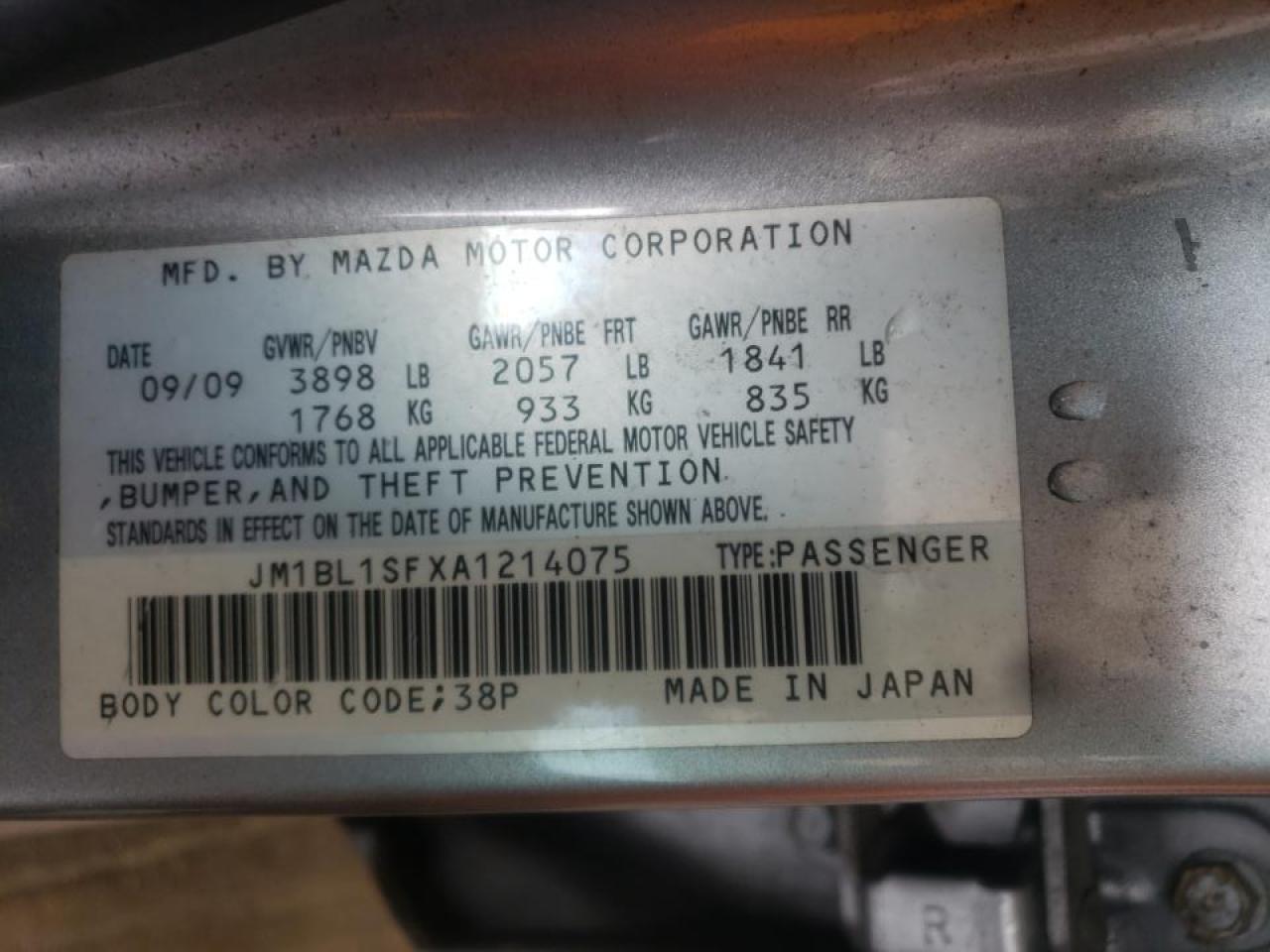 Photo 10 from auction – 2010 MAZDA 3 I with VIN JM1BL1SFXA1214075