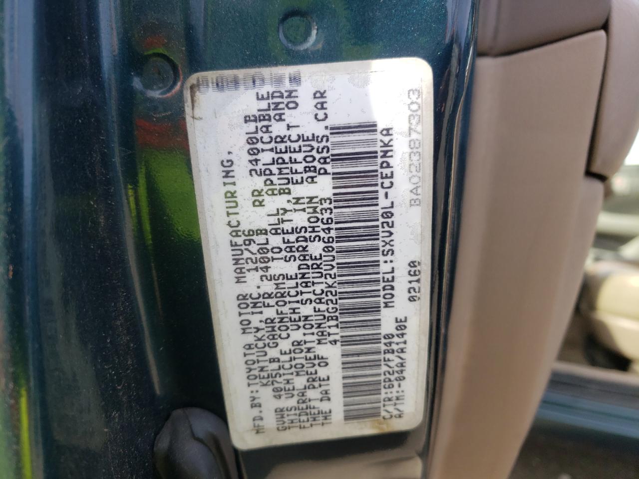 Photo 10 from auction – 1997 TOYOTA CAMRY CE with VIN 4T1BG22K2VU064633