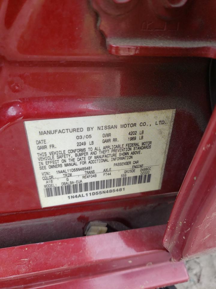 Photo 10 from auction – 2005 NISSAN ALTIMA S with VIN 1N4AL11D55N485481