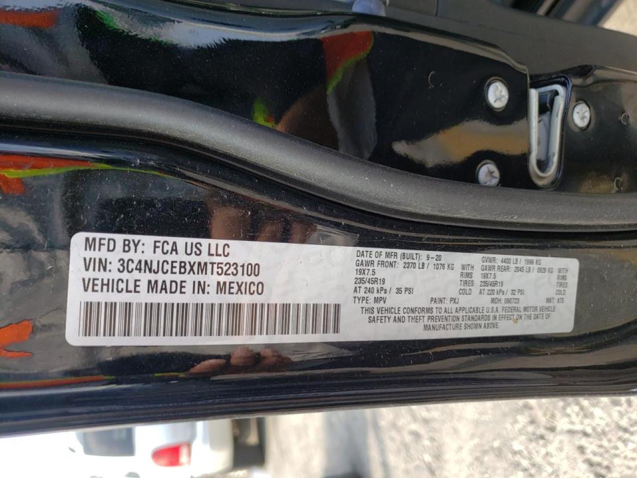Photo 10 from auction – 2021 JEEP COMPASS 80 with VIN 3C4NJCEBXMT523100