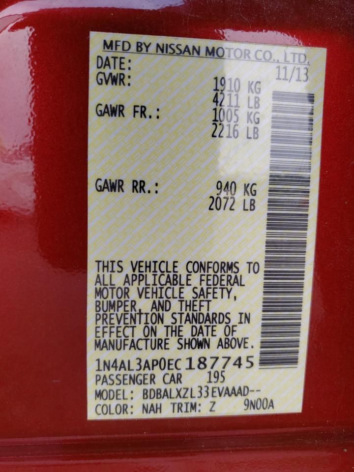 Photo 10 from auction – 2014 NISSAN ALTIMA 2.5 with VIN 1N4AL3AP0EC187745