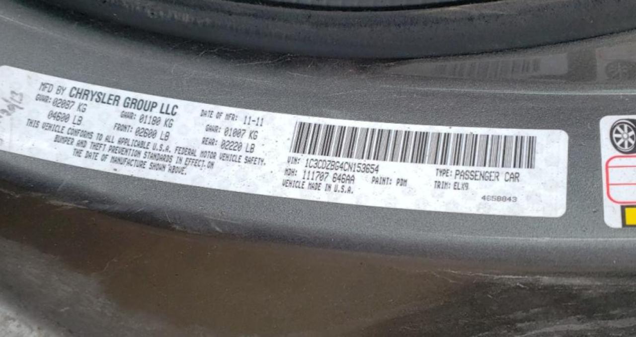 Photo 10 from auction – 2012 DODGE AVENGER R/ with VIN 1C3CDZBG4CN153654