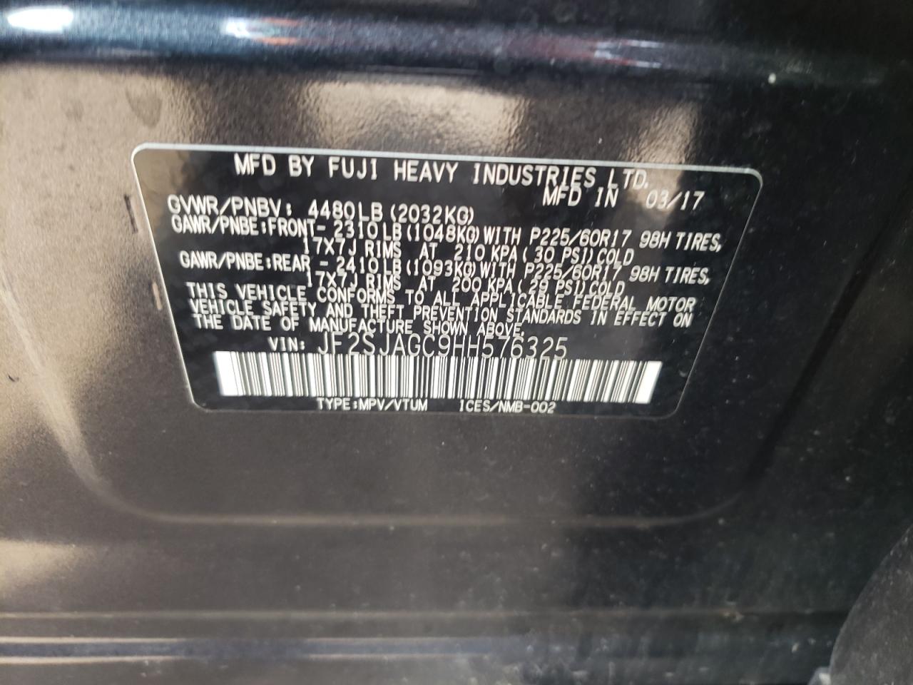 Photo 10 from auction – 2017 SUBARU FORESTER 2 with VIN JF2SJAGC9HH576325