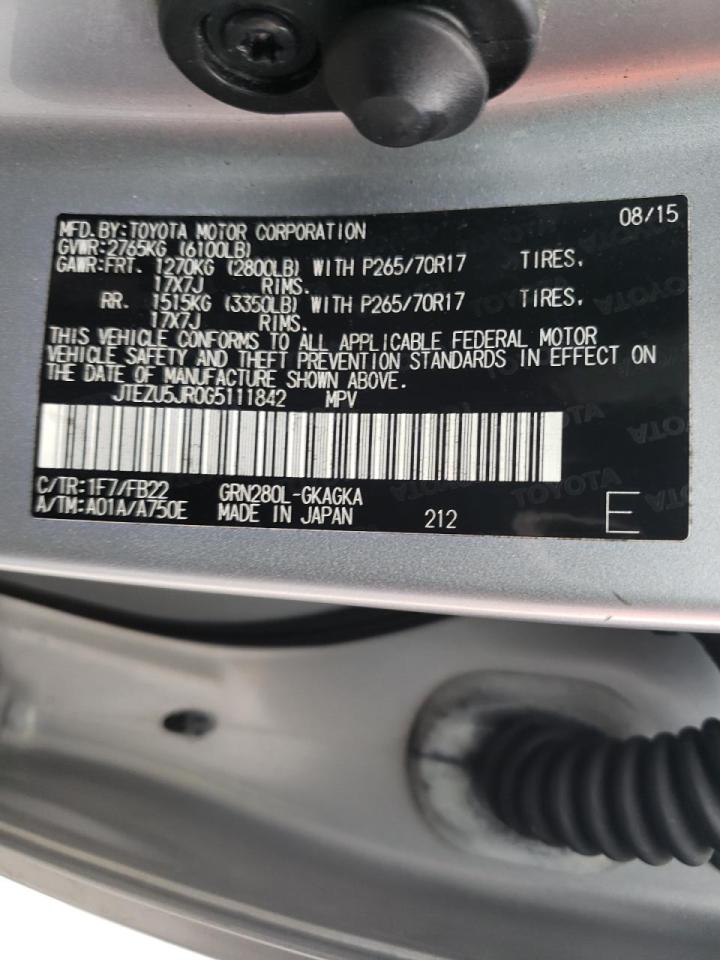 Photo 10 from auction – 2016 TOYOTA 4RUNNER SR with VIN JTEZU5JR0G5111842